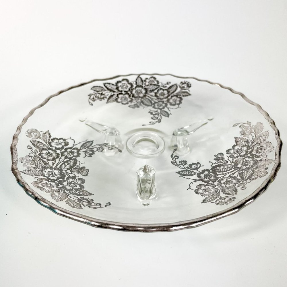 Viking 3-footed  Crystal Clear Lemon Plate Silver Overlay